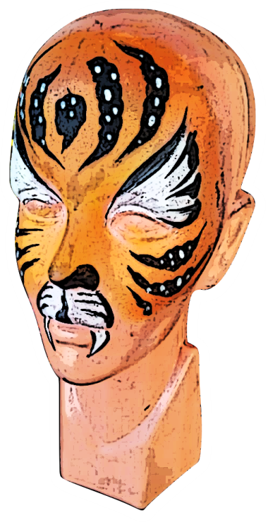 cabeza de practica maquillada de tigre